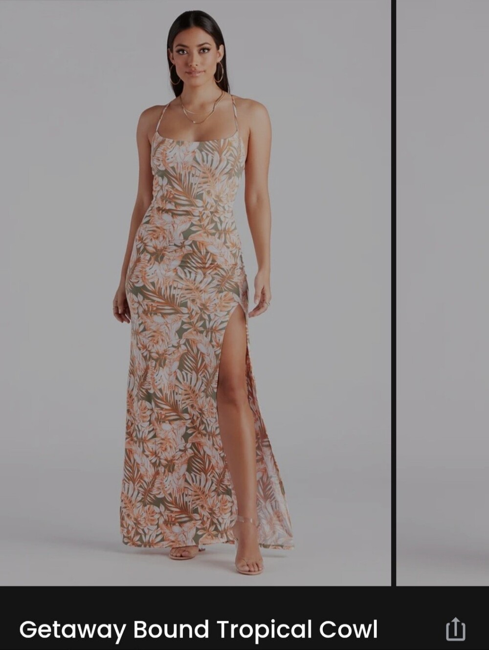 Tropical Print Peach & Green Maxi Dress with Crisscross Straps